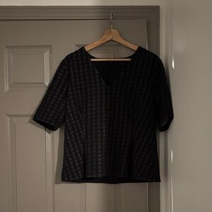 Ann Taylor Black Structured V-Neck Blouse